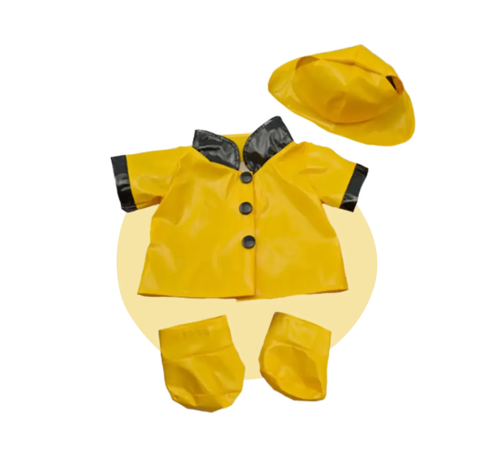 Gele regenjas met hoedje en botjes